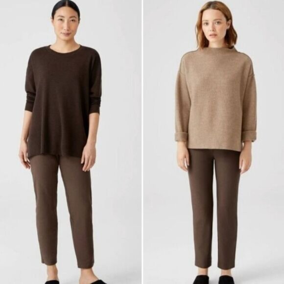 EILEEN FISHER Washable Stretch Crepe Pant Slim Fit Ankle Brown Sz XS - Picture 2 of 11